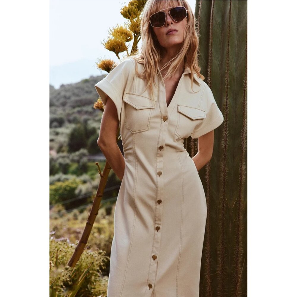 Zara Denim Midi Dress - Cream- Size XS